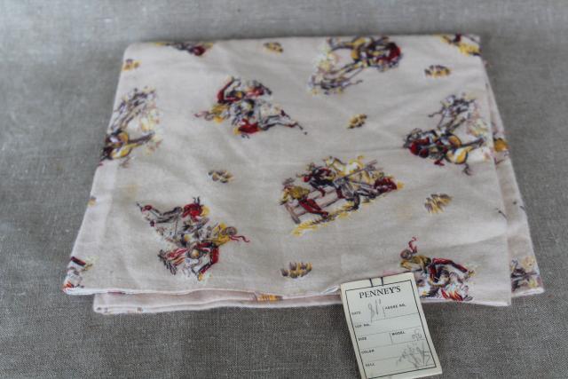 40s 50s vintage cowboy print cotton flannel fabric, western rodeo riders camp style