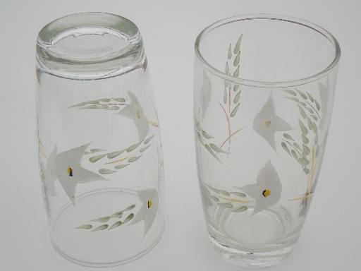 40s 50s vintage hand painted glasses, flowered glass tumblers set 