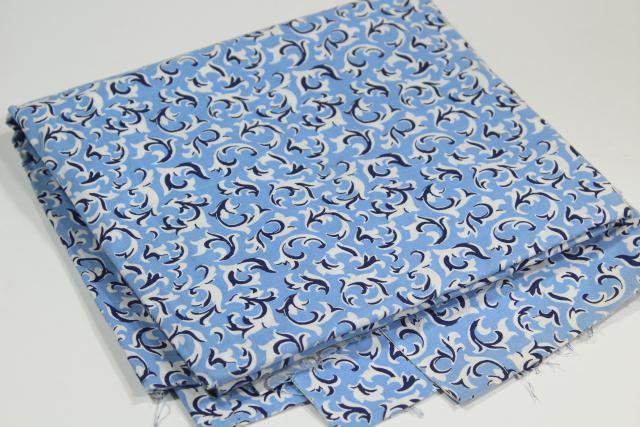 40s 50s vintage navy / sky blue print cotton fabric, 4 yards 36 wide