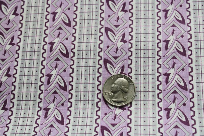 40s 50s vintage print cotton fabric, quilting weight lavender & grey patterned stripe 