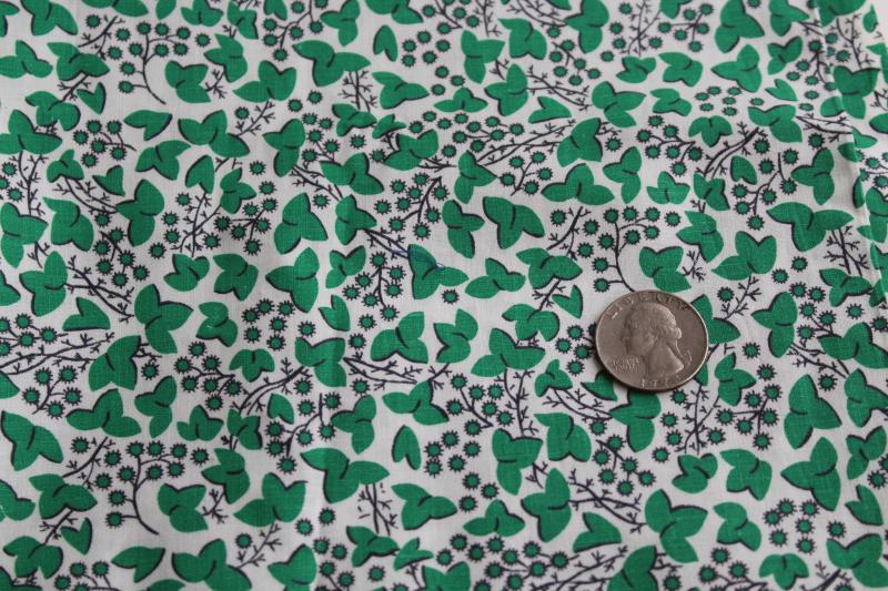 40s 50s vintage printed cotton fabric, green ivy tiny print 36 inches wide