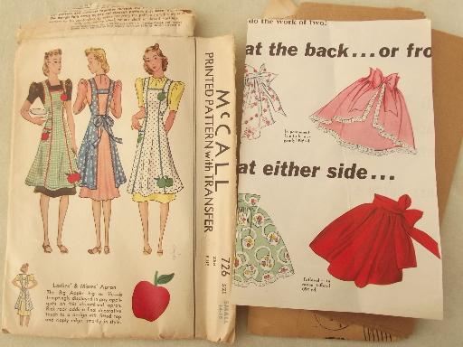 40s 50s vintage sewing patterns lot, retro dresses, aprons etc. 
