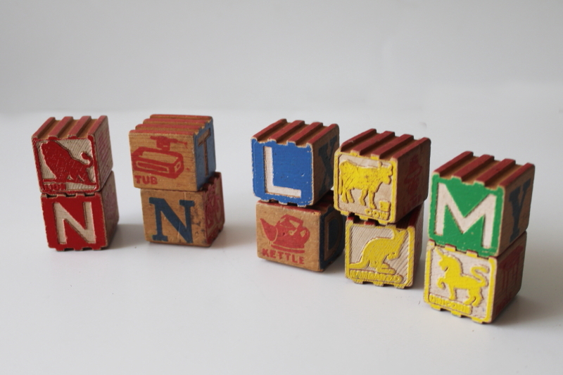 40s 50s vintage wood alphabet blocks primitive toy letters wooden blocks