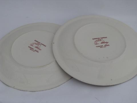 40s vintage Hawaiian Flowers plates, Don Blanding Vernon Kilns ware