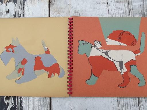 40s vintage Stencil Fun book, large and small stencils farm animals and pets