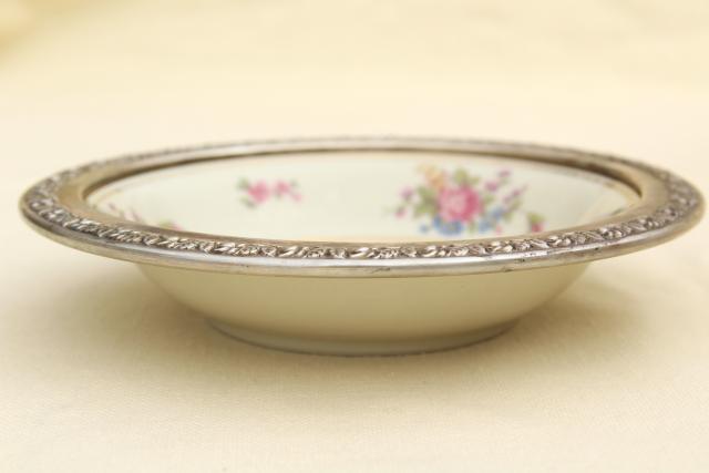 40s vintage Wallace sterling silver rimmed Queensrose - Germany china bowl