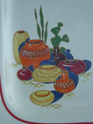 40s vintage china platter, old Mexico theme decal, Mexican pots and cactus