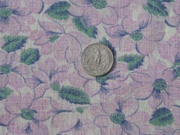 40s vintage cotton print feedsack fabric, lavender dogwood floral