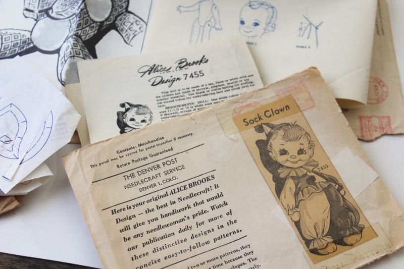 40s vintage sewing patterns lot toys, stuffed animals, boy & girl dolls, flip doll