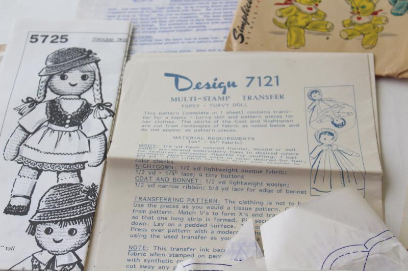 40s vintage sewing patterns lot toys, stuffed animals, boy & girl dolls, flip doll