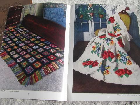 40s-50 vintage crochet booklets lot, crocheted afghan patterns