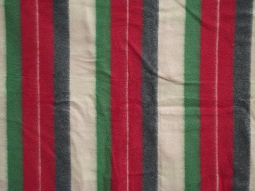 40s-50s vintage camp blanket, red, green, black trapper's stripe blanket