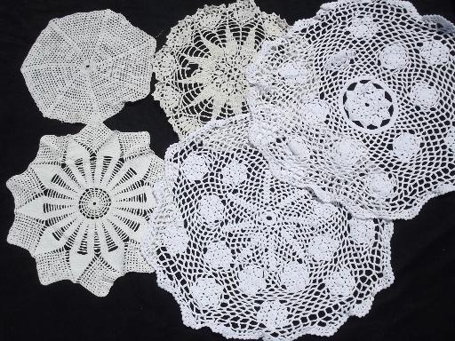 45 vintage crocheted yarn doilies, old handmade crochet lace doily lot
