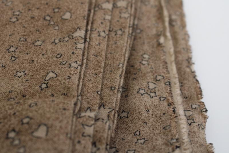 5 yards cotton flannel fabric, rustic country primitive tiny print tan w/ black