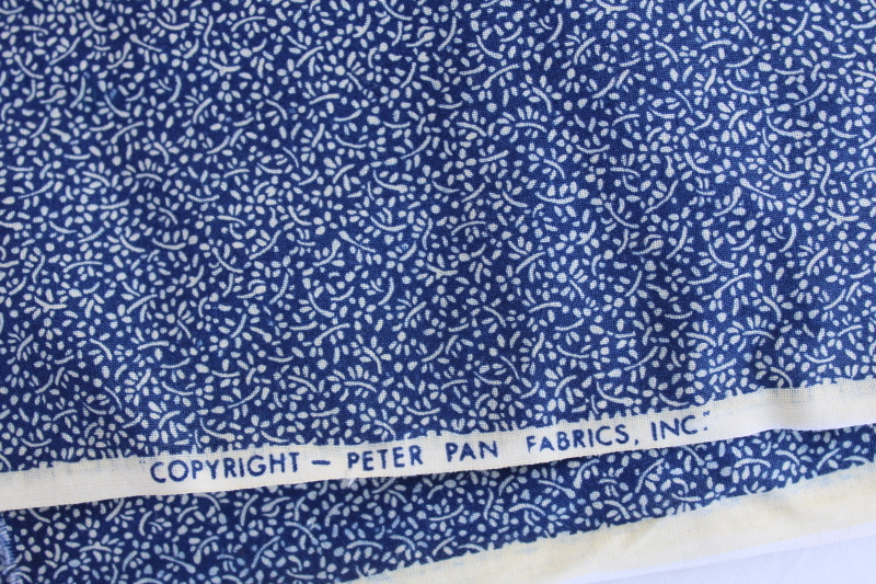 5 yards indigo blue white tiny print calico fabric vintage Peter Pan ...