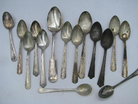 50+ vintage antique silver plate spoons, old flatware silverware lot