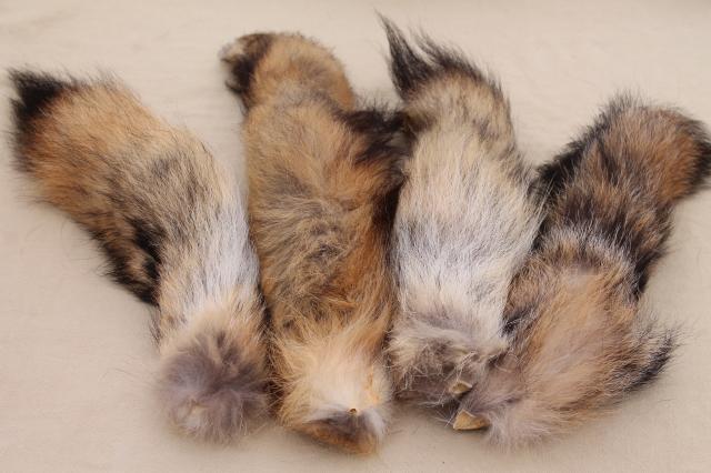 50s 60s furs, fluffy soft red fox fur tails for cabin decor or vintage charm fashion accessories