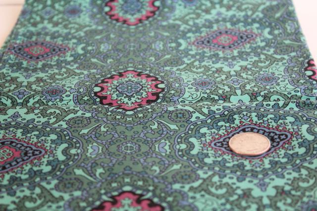 50s 60s mid-century vintage fabric, J Manes turquoise green tile print cotton sateen