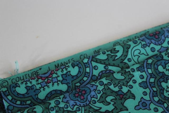 50s 60s mid-century vintage fabric, J Manes turquoise green tile print cotton sateen