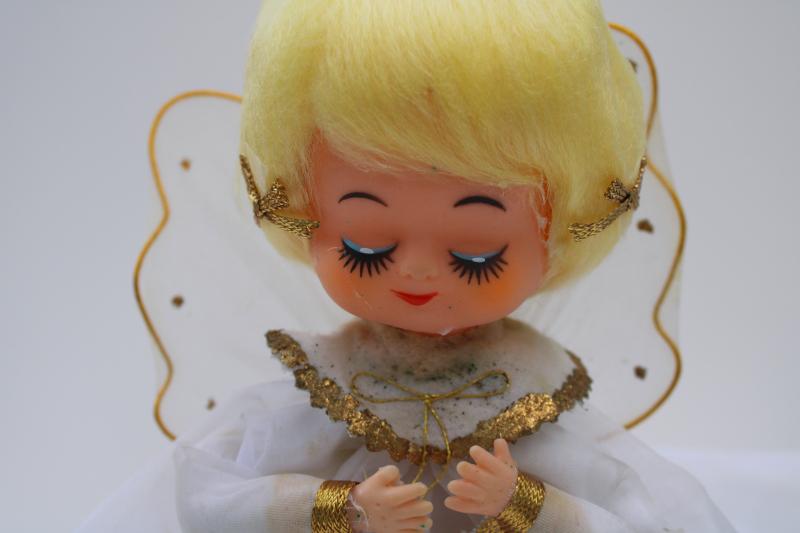 50s 60s vintage Christmas decor, angel girl doll w/ Silent Night music box Japan