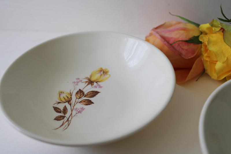 50s 60s vintage Taylor Smith Taylor china, set of bowls w/ mod yellow rose floral