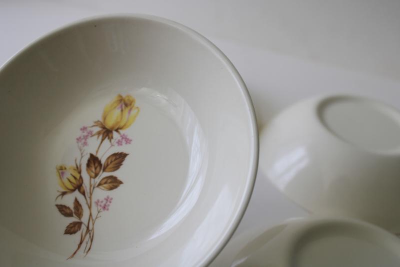 50s 60s vintage Taylor Smith Taylor china, set of bowls w/ mod yellow rose floral