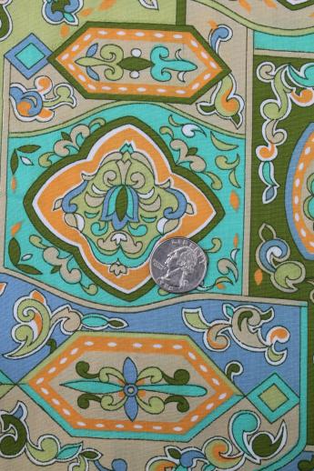 50s 60s vintage cotton fabric w/ Indian paisley block print style pattern