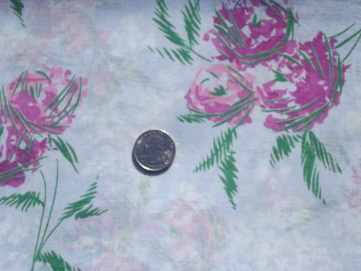 50s 60s vintage cotton fabric, sheer summer dress weight, roses floral