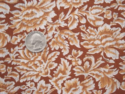 50s 60s vintage fabric, elegant brown damask print cotton dress material