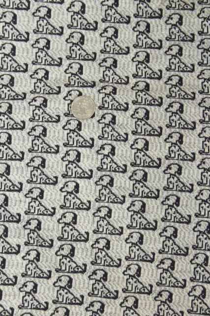50s 60s vintage fabric w/ snoopy black & white beagle dogs, heavy cotton knit