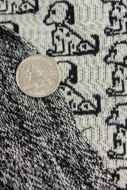 50s 60s vintage fabric w/ snoopy black & white beagle dogs, heavy cotton knit