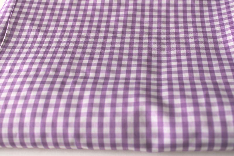 50s 60s vintage lilac purple gingham fabric, silky crisp acetate or rayon blend?