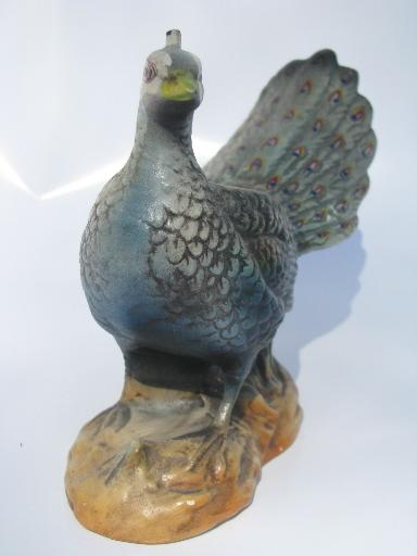 50s 60s vintage peacock planter, beautiful hand-painted china pottery