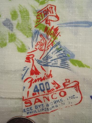 50s 60s vintage print fabric, Sanco Piece Dye Works Phillipsburg NJ 