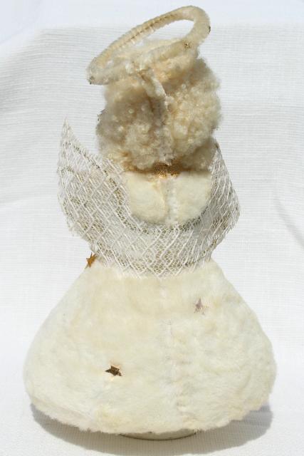 50s 60s vintage snow baby Christmas angel music box doll, fluffy blonde w/ chenille halo