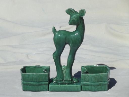 50s mod vintage ivy planter set w/ tall ceramic deer figurine