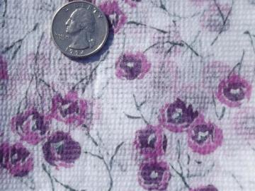 50s retro sheer nylon fabric, crinkle plisse w/ purple poppies print