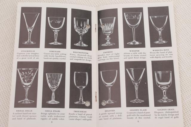 50s vintage Fostoria glassware advertising leaflets for pattern glass dishes, stemware