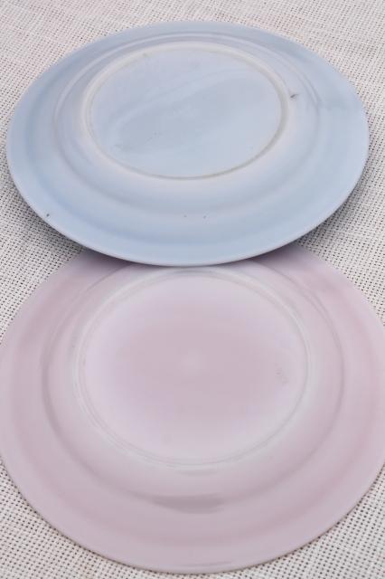 50s vintage Moderntone Hazel Atlas milk glass plates candy mint pastel pink, green, blue, yellow