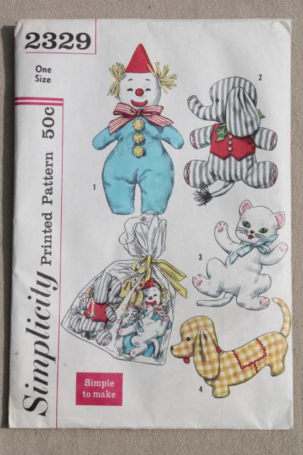 Reproduction Vintage Clown Sock Doll 10" Tall Sewing Pattern D684 