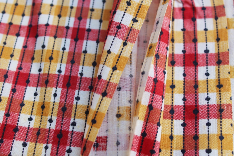 50s vintage cotton fabric print plaid in red, yellow gold, black, retro rockabilly style