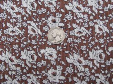 50s vintage cotton fabric, shadow stripe sheer lawn, roses on brown