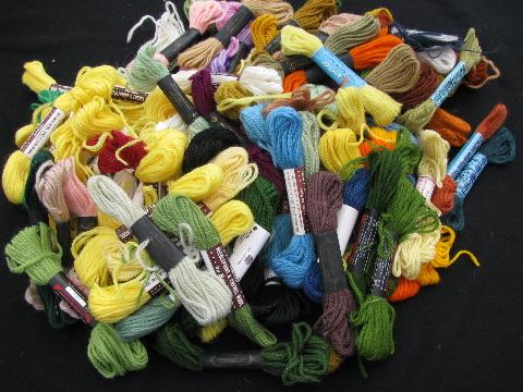 50s vintage crewel embroidery / needlepoint yarn lot, persian wool, 100 ...