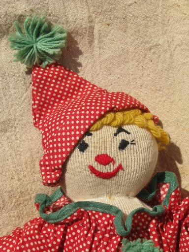 Sock Doll PATTERN 3159 Clown doll with clothes 12 inch Vintage Sock doll 1940s 
