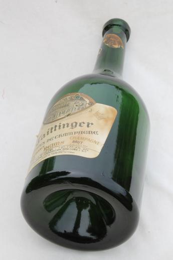 50s vintage magnum champagne bottle, large green glass bottle w/ French label dated 1959