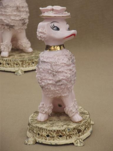 50s vintage pink french poodle china figurines / pair boudoir lamp bases 
