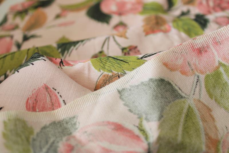 50s vintage roses print fabric, heavy faux silk for decor or fashion sewing