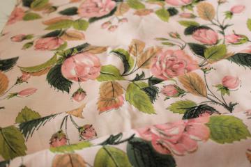 50s vintage roses print fabric, heavy faux silk for decor or fashion sewing
