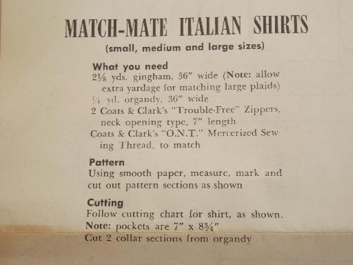 50s vintage sewing pattern, mod Italian sport shirts for him and her