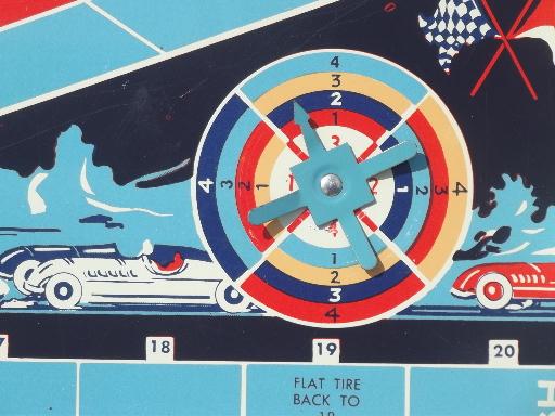 50s vintage tin litho game boards box games set, racing, magnetik baseball